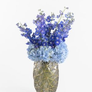 organic vase delphilium-hydrangea blue