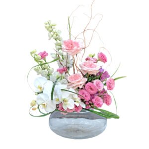 round vase of flowers