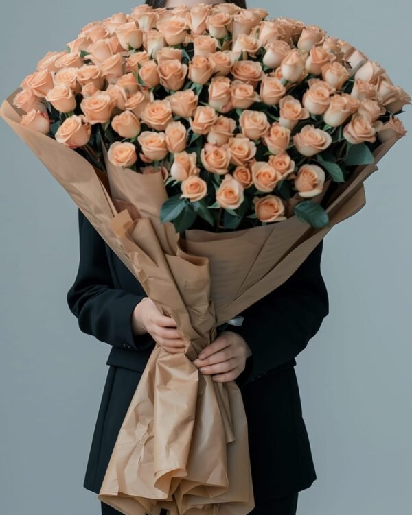 big peach rose bouquet