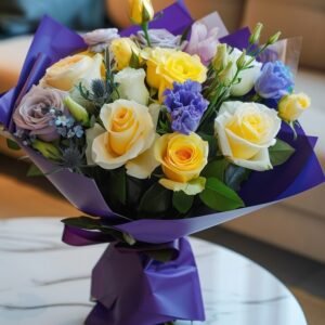 yellow-purple-rose-bouquet