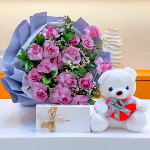 Purple Roses With Bear - Image 2