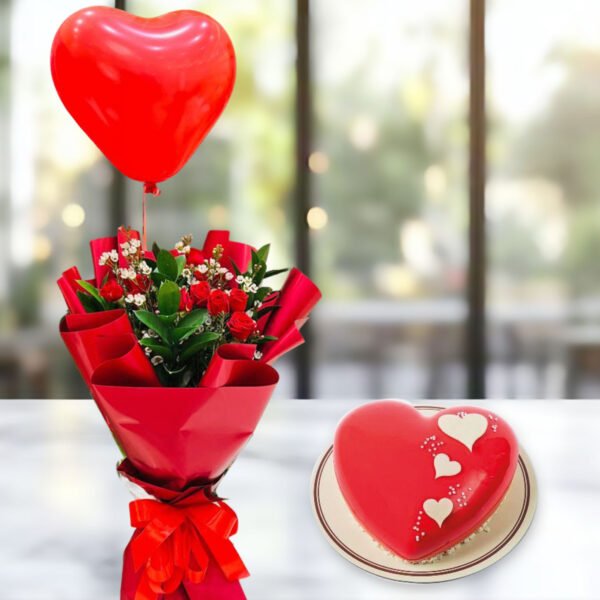 Valentine ComBalloon-Cake-n-bouquet-dubai